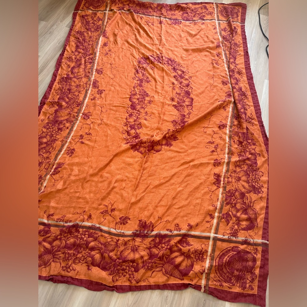 Williams Sonoma 70” by 108” Thanksgiving Linen Tablecloth - Picture 2 of 15